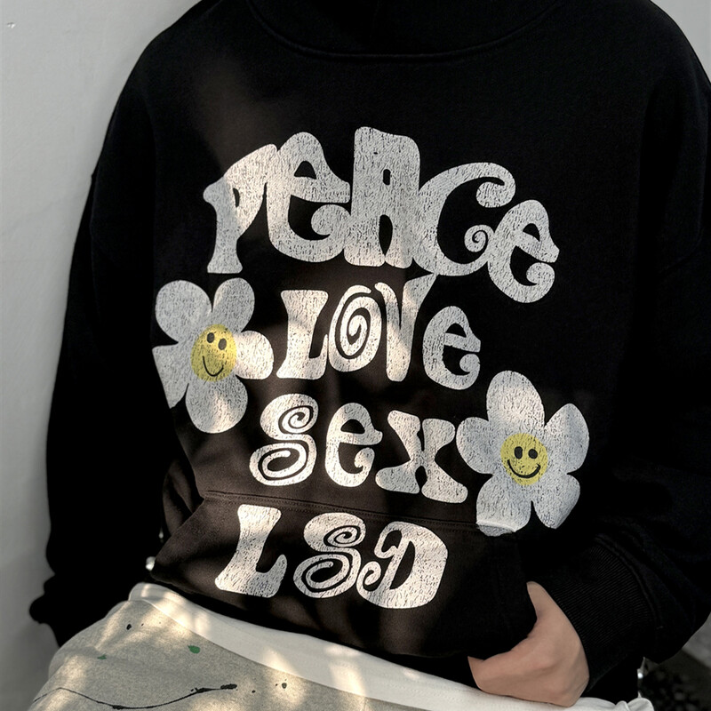 Frog Drift Stil american Streetwear Casual Vintage Pulover imprimat 100% bumbac Hanorace largi supradimensionate pentru bărbați