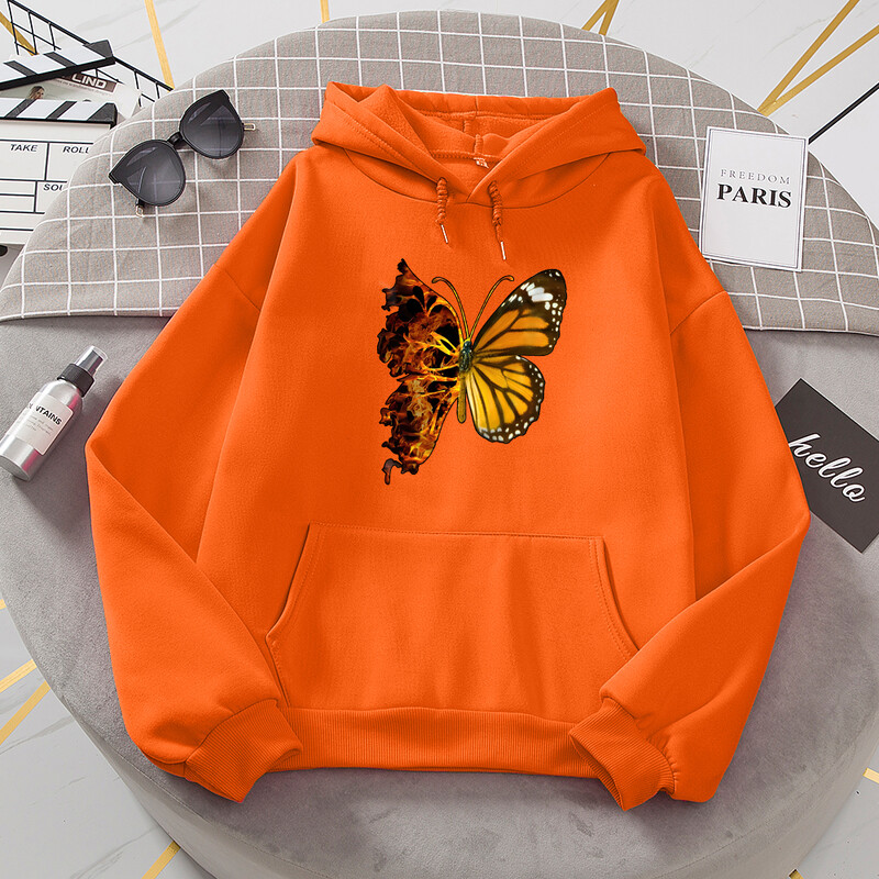 Flaming Butterfly Wings Pusad Naiste Mood Uudsus Kõik Match Hoodie Klassikaline Trend Uued Riided Lahti O-kaelusega fliisist kampsun