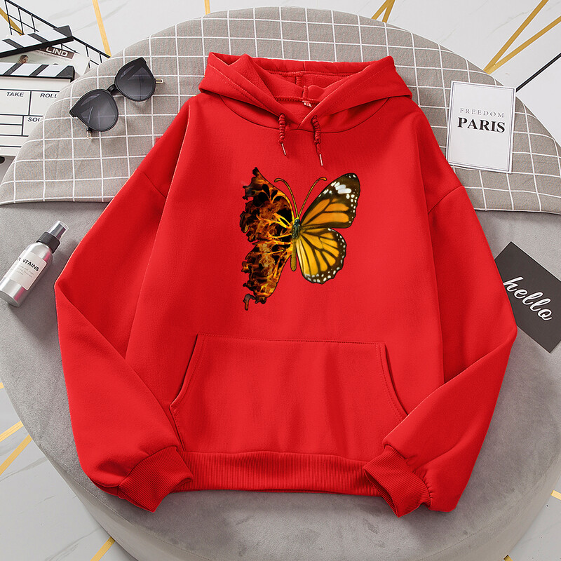 Flaming Butterfly Wings Pusad Naiste Mood Uudsus Kõik Match Hoodie Klassikaline Trend Uued Riided Lahti O-kaelusega fliisist kampsun
