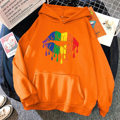 Sieviešu ziemas rudens modes ar kapuci gadījuma raksturs ar garām piedurknēm Lgbt lepnums varavīksnes lūpas kapuces Džemperi, brīvs džemperis