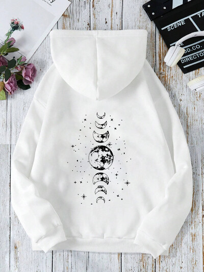 Nove majice s kapuljačom s različitim otiscima mjeseca, majice s kapuljačom s prednje i stražnje strane, ležerna i moderna Y2K ženska odjeća, high street