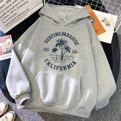 Surfing Paradise West Coast Калифорнийски суитчър Дамски хип-хоп суичър с качулка Карикатури Свободно спортно облекло Есенно поларено дамско суичър с качулка