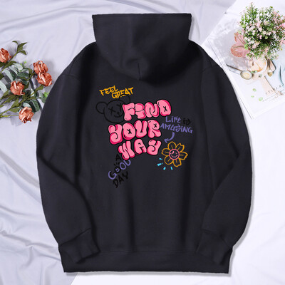 Găsește-ți drumul Viața este amuzantă Imprimare Femeie Glugă Hipster Hanorace largi hip hop Fleece Hanoră Respirabil Imbracaminte sport caldă Femei
