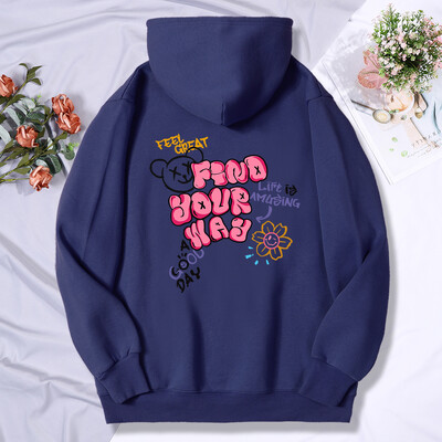 Găsește-ți drumul Viața este amuzantă Imprimare Femeie Glugă Hipster Hanorace largi hip hop Fleece Hanoră Respirabil Imbracaminte sport caldă Femei