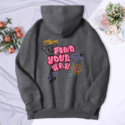 Găsește-ți drumul Viața este amuzantă Imprimare Femeie Glugă Hipster Hanorace largi hip hop Fleece Hanoră Respirabil Imbracaminte sport caldă Femei