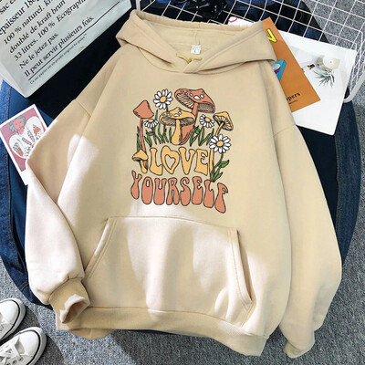 Cottagecore Style Mushroom Love Yourself haine drăguțe pentru femei Pulover de modă Hanorac cu buzunar liber Hanorac fleece pentru femei