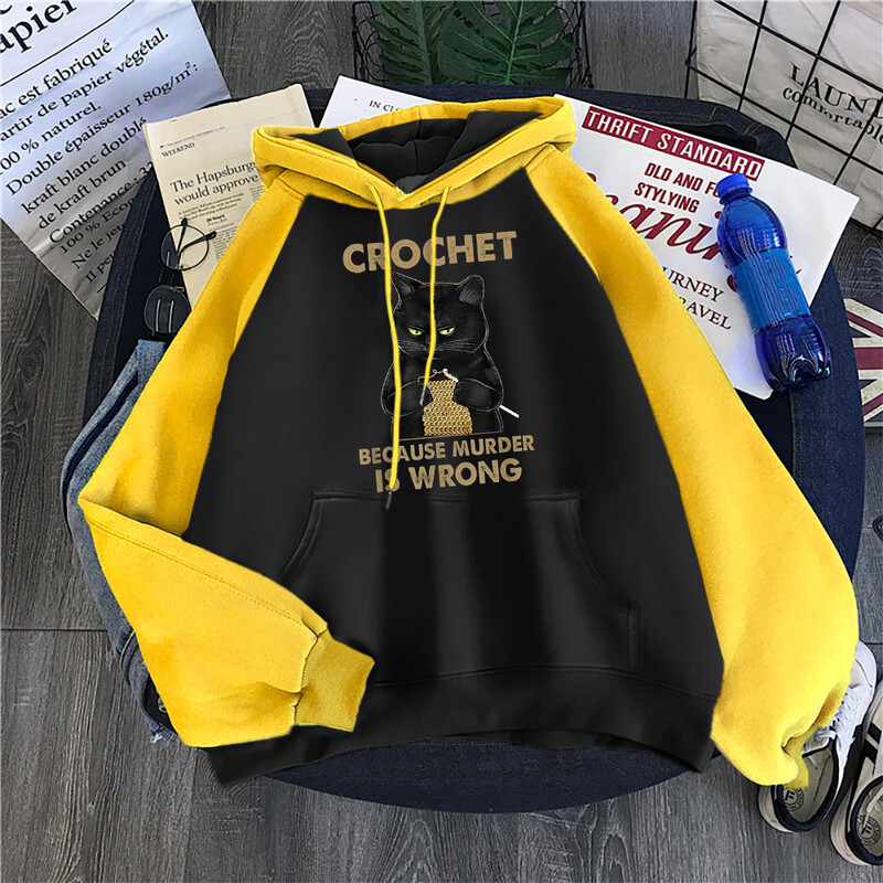 Heegeldage, sest mõrv on vale Musta kassi dressid, naiste mood, mõõn Kapuutsiga fliisist Raglaanist topsid, lahtised ja mugavad dressipluus