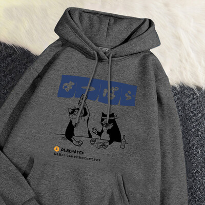 Modes sieviešu kapucis Oriģināls japāņu retro kaķu džemperis ar apdruku brīvā kabatā, silts flīsa pulovers rudens ziemas ielas apģērbs