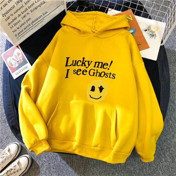 Kanye West Γυναικείες κουκούλες Lucky Me I See Ghosts Print Fleece Women Casual πουλόβερ Unisex Streetwear Harajuku Ανδρικά ρούχα με κουκούλα