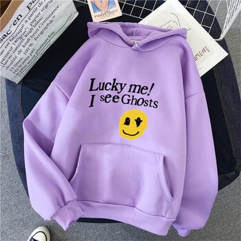 Kanye West Γυναικείες κουκούλες Lucky Me I See Ghosts Print Fleece Women Casual πουλόβερ Unisex Streetwear Harajuku Ανδρικά ρούχα με κουκούλα