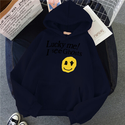 Kanye West Sieviešu kapuces Lucky Me I See Ghosts Print Fleece Sieviešu ikdienas džemperis Unisex ielas apģērbs Harajuku vīriešu kapuci drēbes