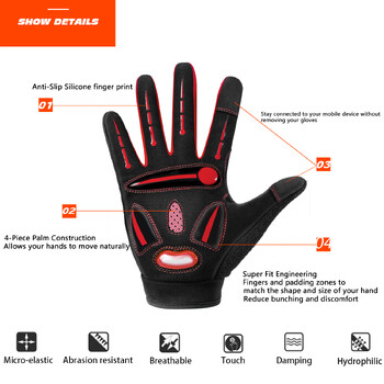 MOREOK Cycling Gloves Full Finger Bike Gloves 5mm Liquid Gel Pad Αντιολισθητική οθόνη αφής που απορροφά κραδασμούς Γάντια ποδηλάτου Ανδρικά Γυναικεία