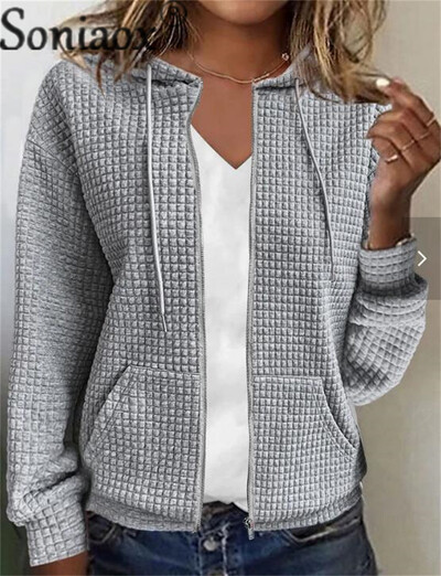 Moda mic carouri jacquard țesătură fermoar cardigan cu glugă hanorac femei toamnă iarnă buzunare duble hanorac îmbrăcăminte exterioară pentru femei