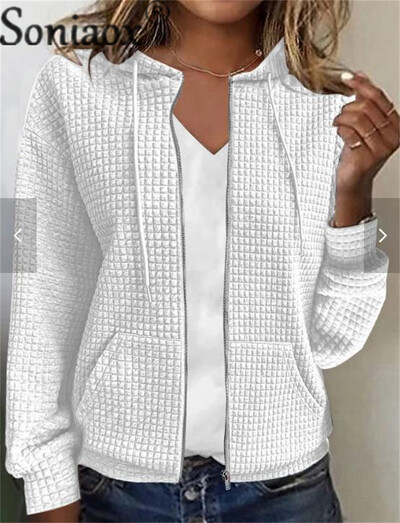 Moda mic carouri jacquard țesătură fermoar cardigan cu glugă hanorac femei toamnă iarnă buzunare duble hanorac îmbrăcăminte exterioară pentru femei