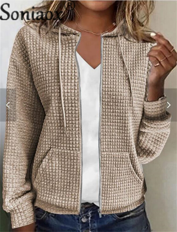 Moda mic carouri jacquard țesătură fermoar cardigan cu glugă hanorac femei toamnă iarnă buzunare duble hanorac îmbrăcăminte exterioară pentru femei