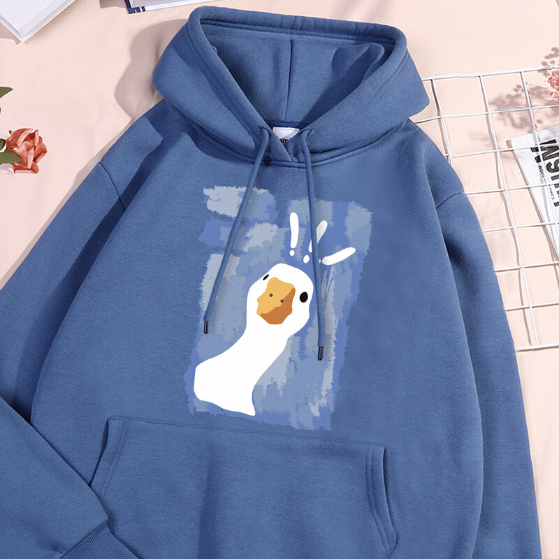 Graffiti-art Confused Duck Printed Ženska majica s kapuljačom vintage Oversize s kapuljačom, ulična ležerna majica s kapuljačom Jesenska jednostavna mekana odjeća