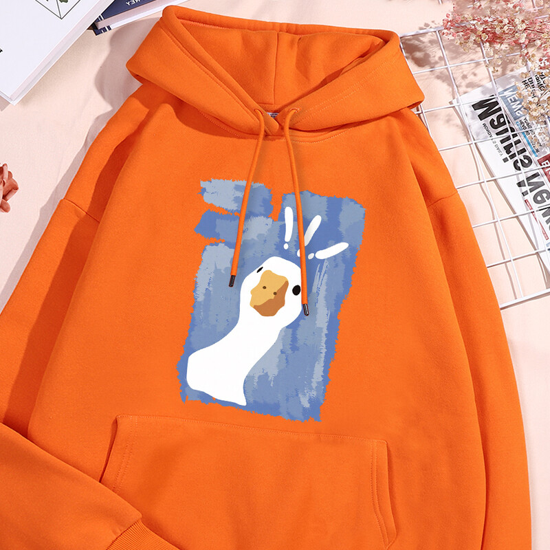 Graffiti-art Confused Duck Printed Ženska majica s kapuljačom vintage Oversize s kapuljačom, ulična ležerna majica s kapuljačom Jesenska jednostavna mekana odjeća