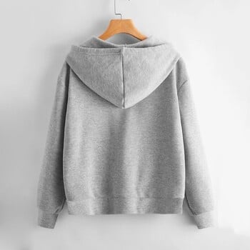 Φούτερ Hoodie Oversize Μονόχρωμη Ζακέτα με κουκούλα Γυναικεία Ρούχα Φούτερ με φερμουάρ γυναικεία μπλουζάκια μακριά μανίκια