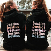 Besties Hanorace casual pentru femei, de toamnă, cu fermoar, hanorace supradimensionate, Harajuku, cu mânecă lungă, jachete cu glugă, haină, cel mai bun prieten, BFF