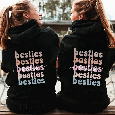 Besties Naiste vabaaja kapuutsid Sügis lukuga Suured dressipluusid Harajuku pikkade varrukatega kapuutsiga jakid mantel Parim sõber BFF kapuuts