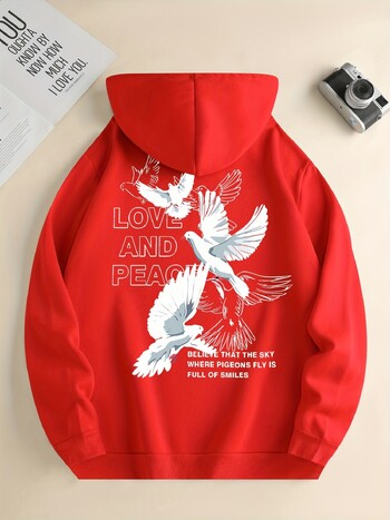 Love And Peace Letter Dove Printed Hoodies Casual Γυναικείες φούτερ Άνετα πουλόβερ Fleece Crewneck Φαρδιά γυναικεία ρούχα