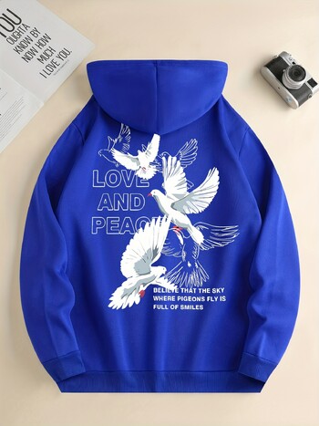 Love And Peace Letter Dove Printed Hoodies Casual Γυναικείες φούτερ Άνετα πουλόβερ Fleece Crewneck Φαρδιά γυναικεία ρούχα