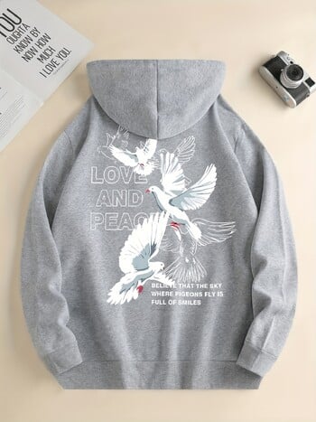 Love And Peace Letter Dove Printed Hoodies Casual Γυναικείες φούτερ Άνετα πουλόβερ Fleece Crewneck Φαρδιά γυναικεία ρούχα