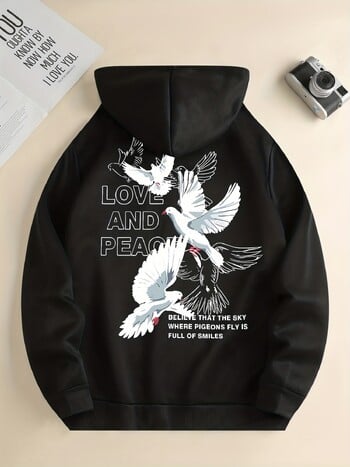 Love And Peace Letter Dove Printed Hoodies Casual Γυναικείες φούτερ Άνετα πουλόβερ Fleece Crewneck Φαρδιά γυναικεία ρούχα