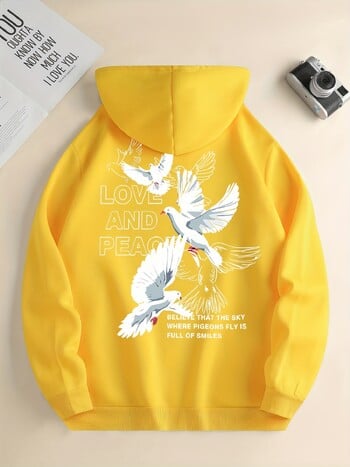 Love And Peace Letter Dove Printed Hoodies Casual Γυναικείες φούτερ Άνετα πουλόβερ Fleece Crewneck Φαρδιά γυναικεία ρούχα