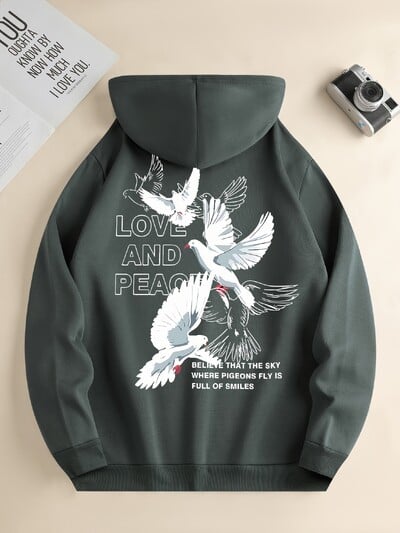 Szerelem és Béke Levél Dove Nyomtatott kapucnis pulóverek Alkalmi női pulóverek Kényelmes polár pulóver Crewneck bő női ruhák