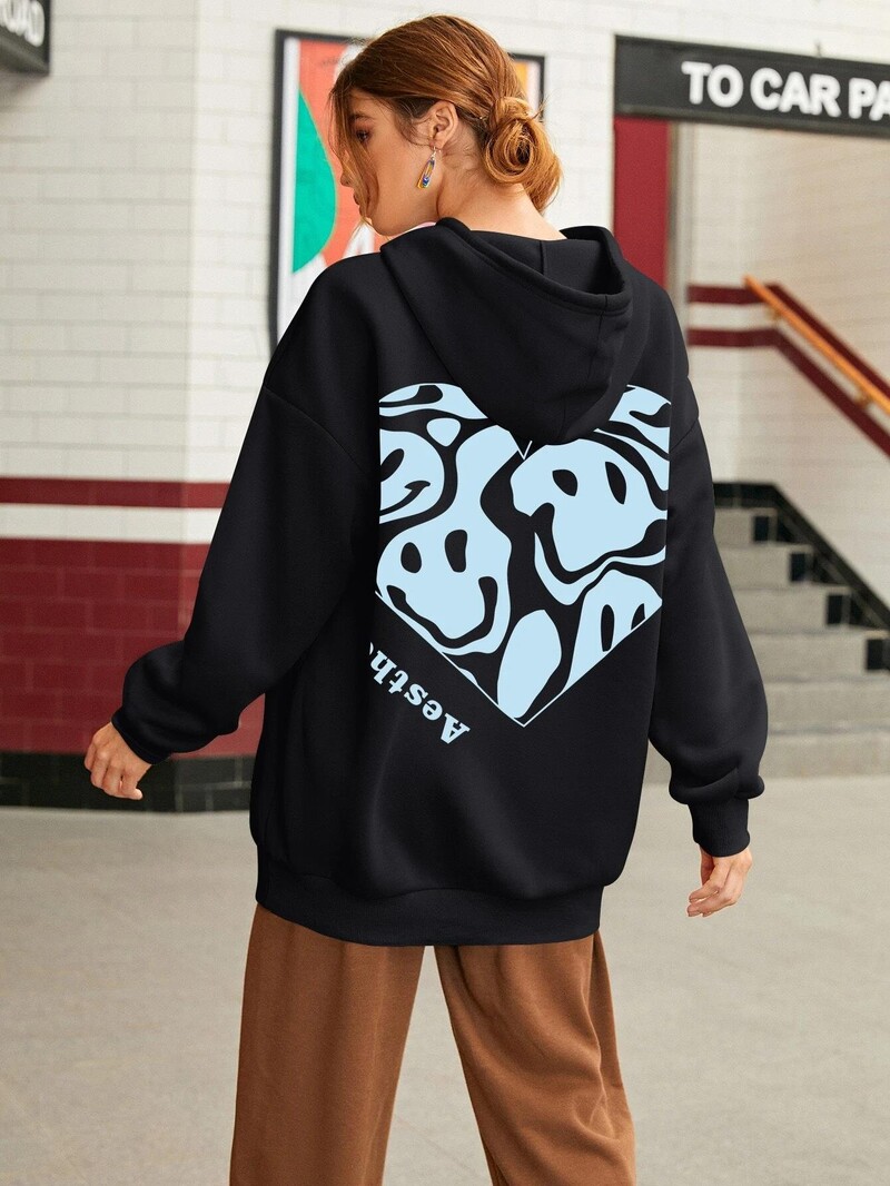 Αστείο μοτίβο χαμόγελου με στάμπα με κουκούλα Γυναικεία μαλακά φούτερ Harajuku Μόδα Ζεστή κουκούλα Φλις φθινοπώρου Casual Γυναικεία αθλητικά ρούχα