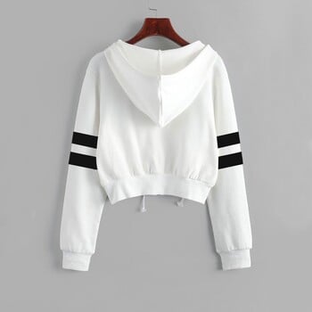 Harajuku Stripe Colour Block Cropped Hoodies Момичета тийнейджърки Дамски есенни суичъри с цип, якета с качулка с джоб Moletom