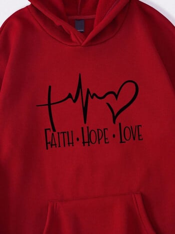 Faith Hope Love Letter Graphic Women Hoody Street Ежедневен свободен суичър Есенен полар с качулка Хип-хоп облекло с О-образно деколте Дамско