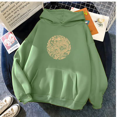 Hirsionsan High Street Dragon Print Hoodies Дамски меки извънгабаритни спортни облекла Женски суитшърт Streetwear Поларени дрехи за момичета