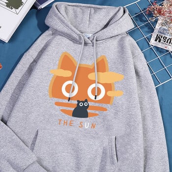 The Sun Orange Cat Fun Hoody Женски моден поларен суичър Ежедневен S-XXL Есенно голямо облекло с качулка