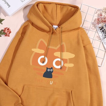 The Sun Orange Cat Fun Hoody Женски моден поларен суичър Ежедневен S-XXL Есенно голямо облекло с качулка