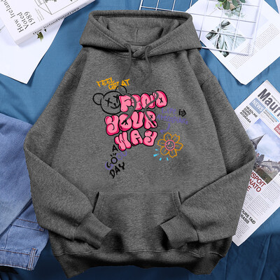 Atrodi savu ceļu Dzīve ir uzjautrinoša Apdrukātas kapuces Sieviešu sportam Ērti ar kapuci Pamata ikdienas ikdienas kapuci Brīvs flīsa ielas apģērbs