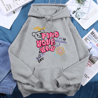 Atrodi savu ceļu Dzīve ir uzjautrinoša Apdrukātas kapuces Sieviešu sportam Ērti ar kapuci Pamata ikdienas ikdienas kapuci Brīvs flīsa ielas apģērbs