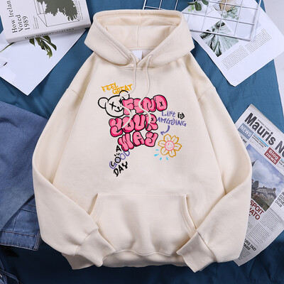 Atrodi savu ceļu Dzīve ir uzjautrinoša Apdrukātas kapuces Sieviešu sportam Ērti ar kapuci Pamata ikdienas ikdienas kapuci Brīvs flīsa ielas apģērbs