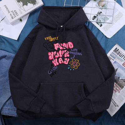 Atrodi savu ceļu Dzīve ir uzjautrinoša Apdrukātas kapuces Sieviešu sportam Ērti ar kapuci Pamata ikdienas ikdienas kapuci Brīvs flīsa ielas apģērbs