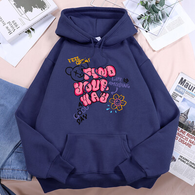 Atrodi savu ceļu Dzīve ir uzjautrinoša Apdrukātas kapuces Sieviešu sportam Ērti ar kapuci Pamata ikdienas ikdienas kapuci Brīvs flīsa ielas apģērbs