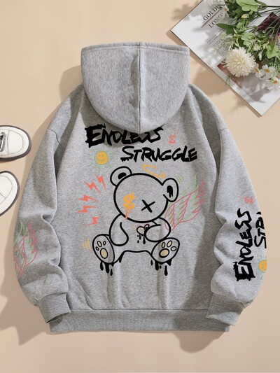 Hanorace de stradă pentru femei Endless Struggle Graffiti Ursuri Imprimate Hanorace Crewneck Pulover lejer Fleece Cald Femei Topuri Haine