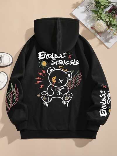 Hanorace de stradă pentru femei Endless Struggle Graffiti Ursuri Imprimate Hanorace Crewneck Pulover lejer Fleece Cald Femei Topuri Haine