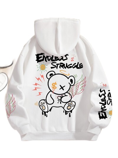 Hanorace de stradă pentru femei Endless Struggle Graffiti Ursuri Imprimate Hanorace Crewneck Pulover lejer Fleece Cald Femei Topuri Haine