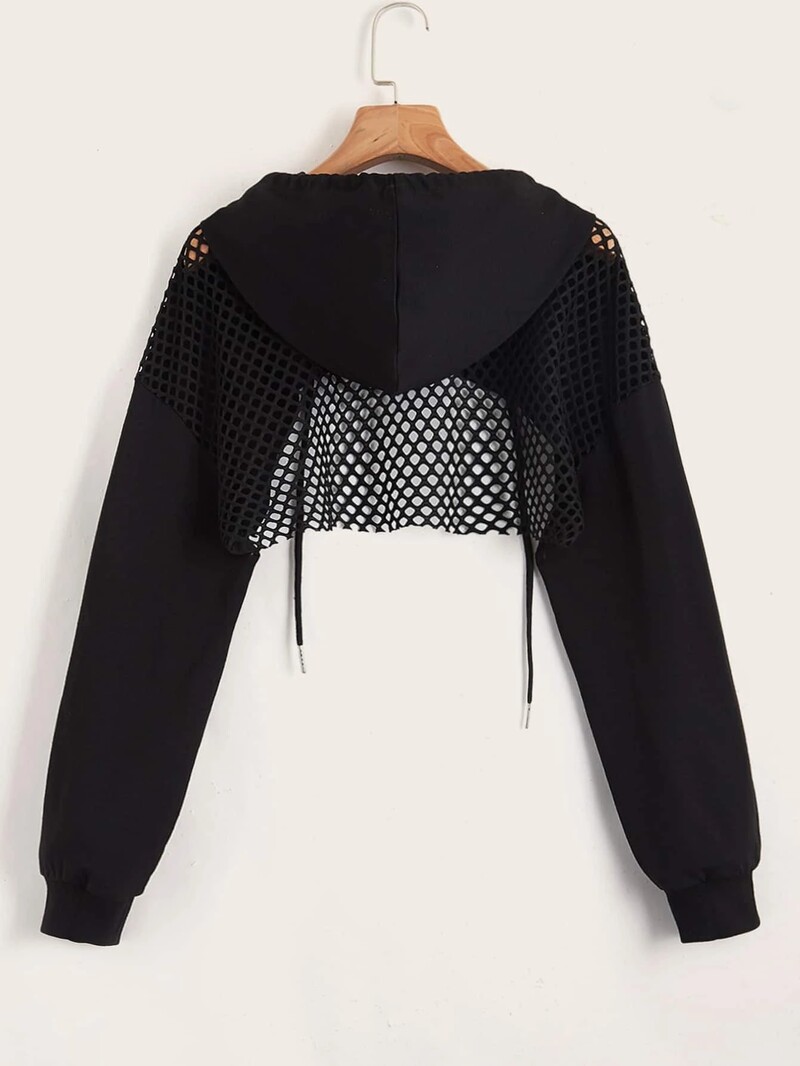 „Street Sport Drop ant pečių“ sutraukiamas raištelis „Hlow Out Super Crop“ sportinis džemperis be „Cami Top“.