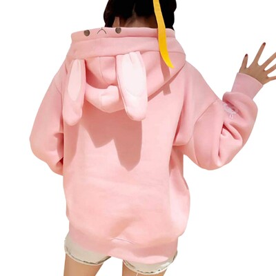 Hanorac rochie cu fermoar Hanorace casual pentru femei, urechi de iepure, hanorace, moda de toamnă, cu mânecă lungă, sudaderas de mujer