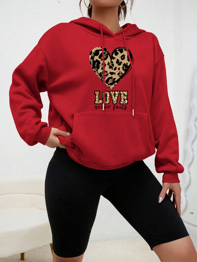 Creative Love Heart Never Fails Printed Hoody Woman Ежедневни модни качулки Универсални поларени дрехи Пуловер в уличен стил