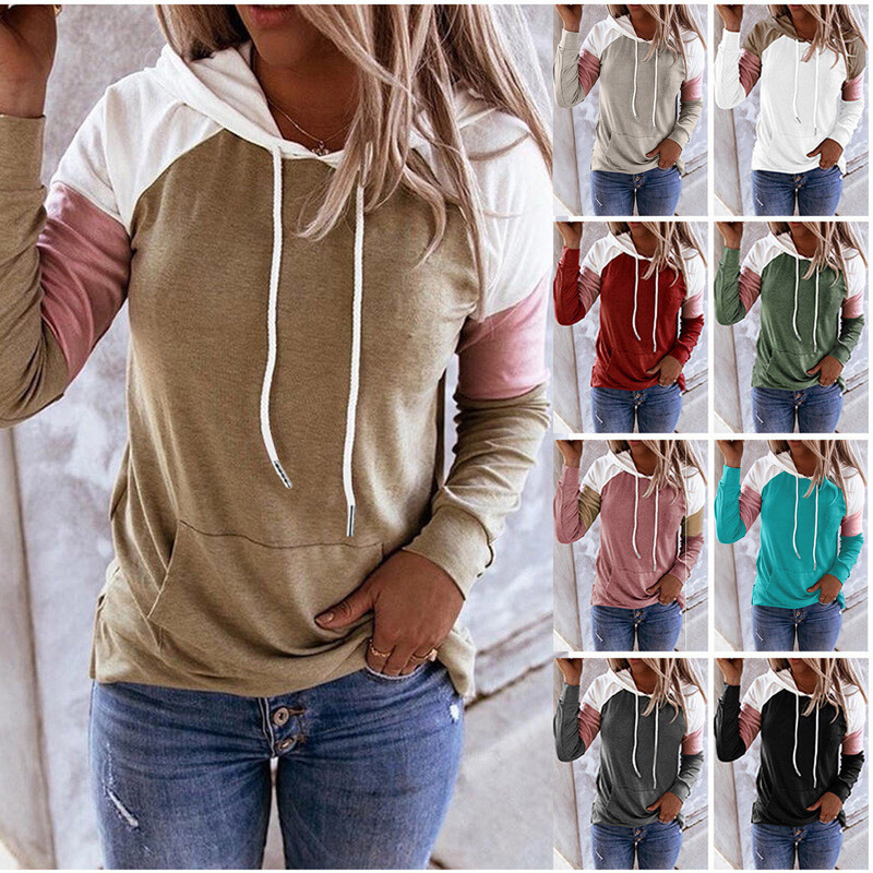 Hanorace de primăvară pentru femei, ocazional, cu glugă, cu șnur, cu mânecă lungă, cu șnur, cu glugă, cu buzunar