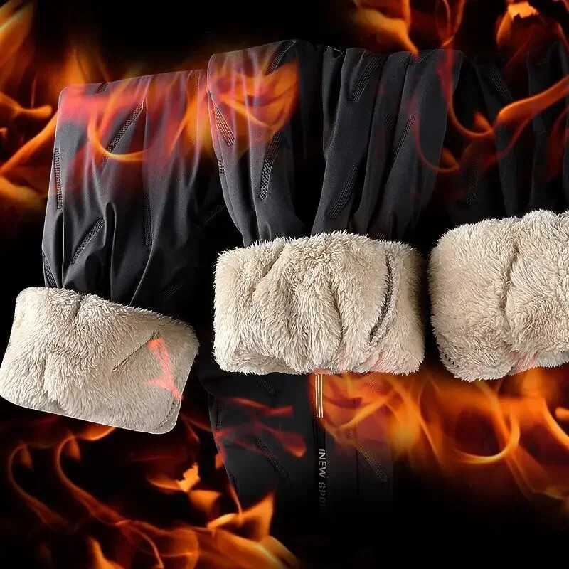 Medvilninės vyriškos kelnės, žieminės avienos vilnos paminkštintos sustorėjusios šiltos vyriškos kelnės Šimtai didelių dydžių vyriškų vėjui nepralaidžių medvilninių kelnių