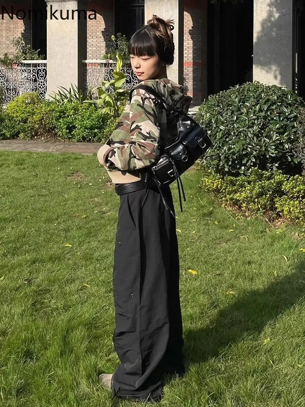 Ielu apģērbi Džemperi Jakas Sieviešu apģērbi Y2k Crop Tops 2024 Ropa Mujer ar kapuci Ikdienišķa šiks kapuce Kamuflāžas kapuces ar rāvējslēdzēju